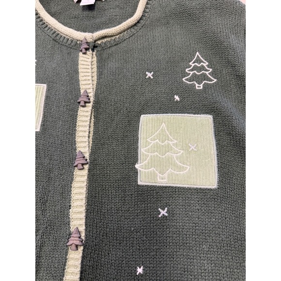 Christopher Banks Christmas Tree Cardigan Sweater Womens Large‎ Green Holiday - Picture 7 of 9